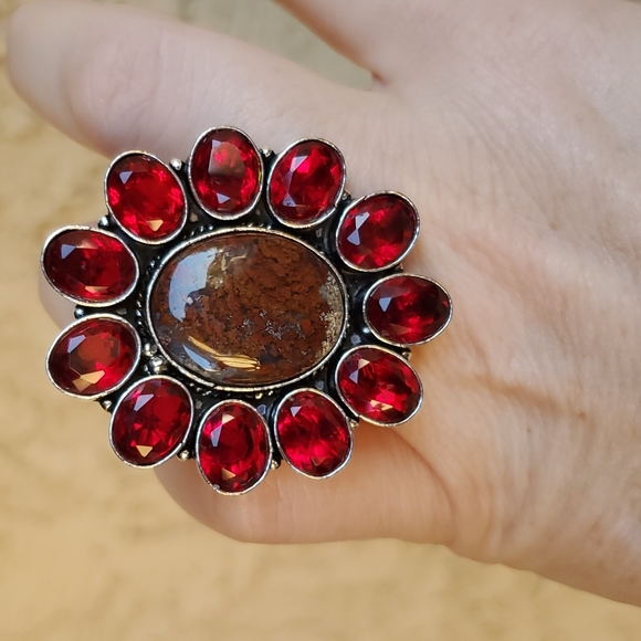 New Seam Agate and Garnet 925 Silver Statement Ring. - Picture 9 of 13